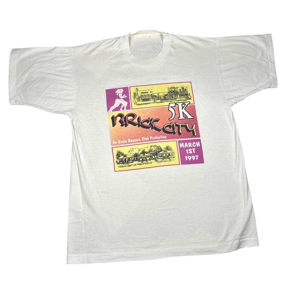Vintage 1997 Brick City 5K Ocala Runners Club T-Shirt White Large Single Stitch